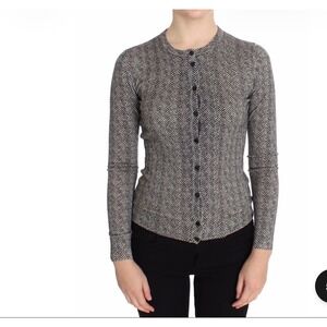 Dolce & Gabbana Herringbone cardigan sweater 42 virgin wool lightweight classic